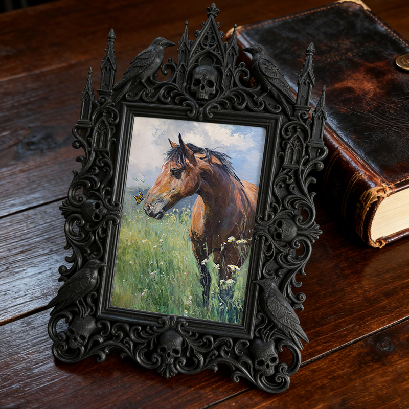 Sleek Gothic Dark-style Photo Frame | Dark Academia Notebook Shop Decor, Photo Ornament, Wall-mountable & Tabletop, Study-friendly Waterproo