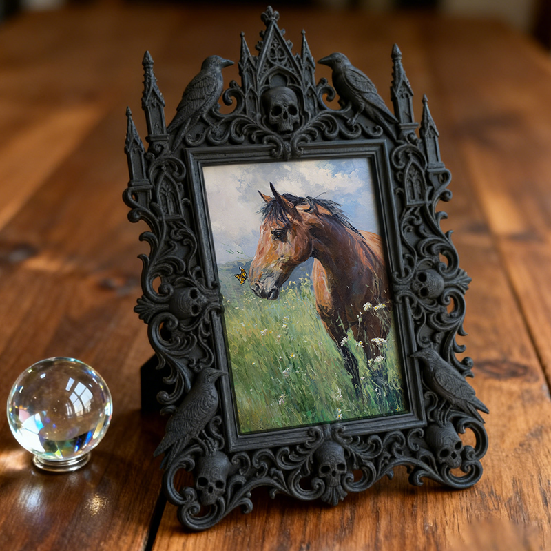 Sleek Gothic Dark-style Photo Frame | Dark Academia Notebook Shop Decor, Photo Ornament, Wall-mountable & Tabletop, Study-friendly Waterproo