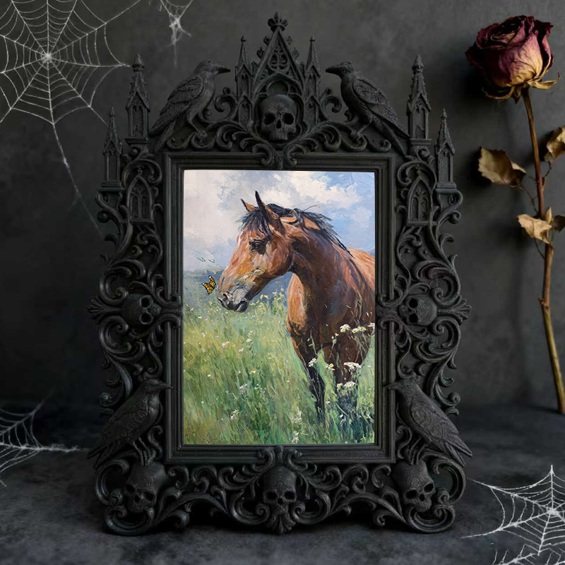 Sleek Gothic Dark-style Photo Frame | Dark Academia Notebook Shop Decor, Photo Ornament, Wall-mountable & Tabletop, Study-friendly Waterproo