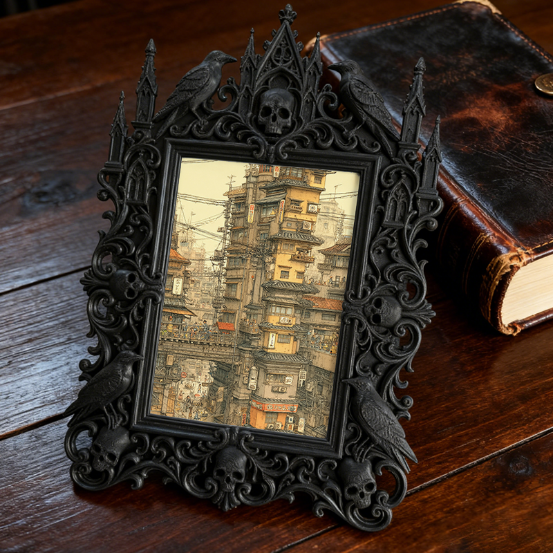 Rare Gothic Dark-style Photo Frame | Dark Fairy Tale Book Illustration Shop Decor, Photo Ornament, Wall-mountable & Tabletop, Whimsical Wate