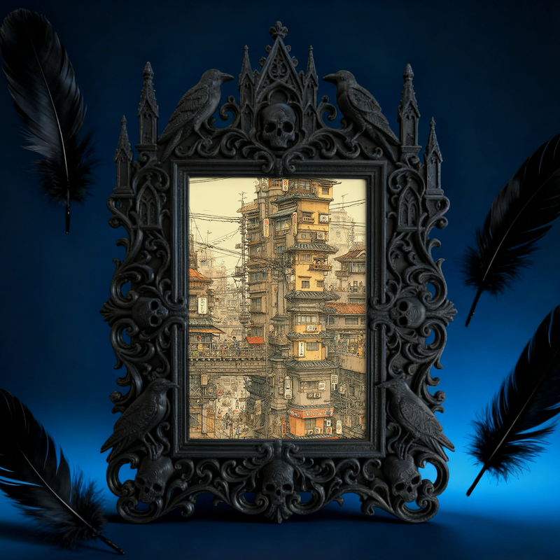 Rare Gothic Dark-style Photo Frame | Dark Fairy Tale Book Illustration Shop Decor, Photo Ornament, Wall-mountable & Tabletop, Whimsical Wate