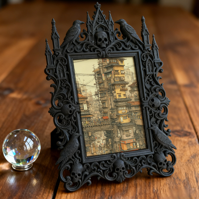 Rare Gothic Dark-style Photo Frame | Dark Fairy Tale Book Illustration Shop Decor, Photo Ornament, Wall-mountable & Tabletop, Whimsical Wate