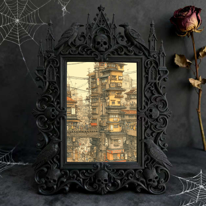 Rare Gothic Dark-style Photo Frame | Dark Fairy Tale Book Illustration Shop Decor, Photo Ornament, Wall-mountable & Tabletop, Whimsical Wate