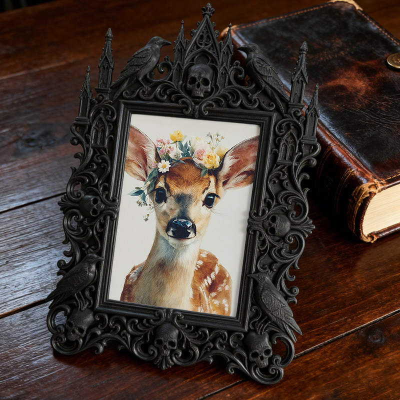 Edgy Gothic Dark-style Photo Frame | Dark Academia Quill Pen Shop Decor, Photo Ornament, Wall-mountable & Tabletop, Minimalist Frame