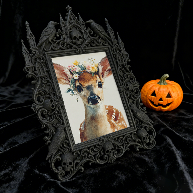 Edgy Gothic Dark-style Photo Frame | Dark Academia Quill Pen Shop Decor, Photo Ornament, Wall-mountable & Tabletop, Minimalist Frame