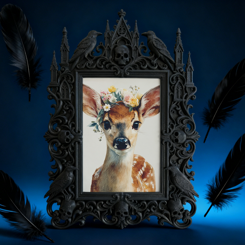 Edgy Gothic Dark-style Photo Frame | Dark Academia Quill Pen Shop Decor, Photo Ornament, Wall-mountable & Tabletop, Minimalist Frame
