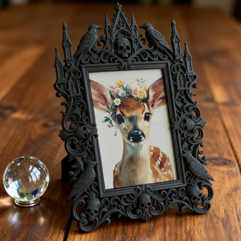 Edgy Gothic Dark-style Photo Frame | Dark Academia Quill Pen Shop Decor, Photo Ornament, Wall-mountable & Tabletop, Minimalist Frame