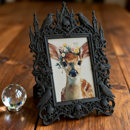 Edgy Gothic Dark-style Photo Frame | Dark Academia Quill Pen Shop Decor, Photo Ornament, Wall-mountable & Tabletop, Minimalist Frame