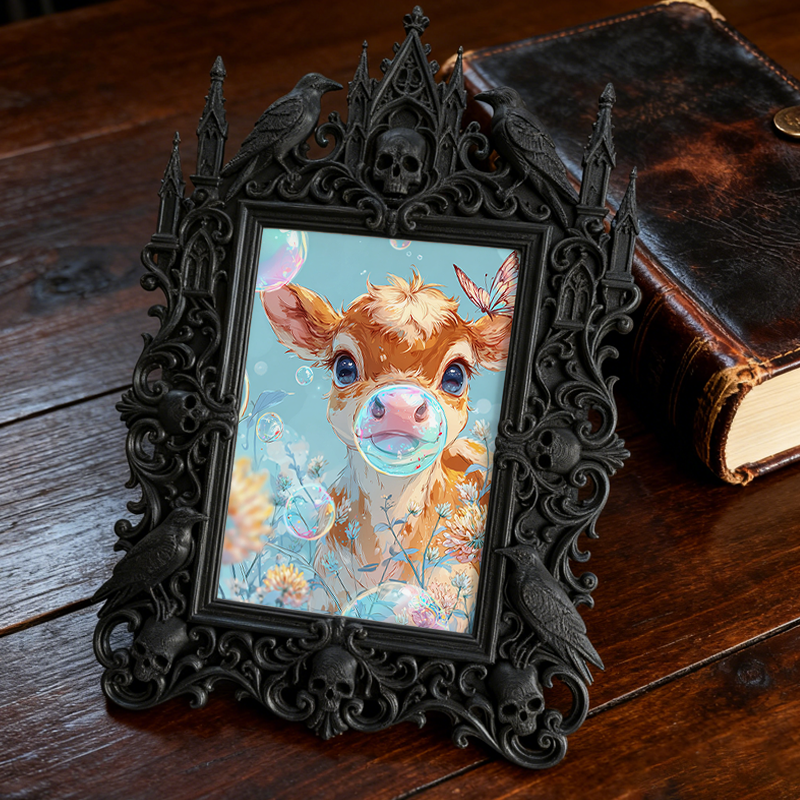Sophisticated Gothic Dark-style Photo Frame | Ghost-themed Bed & Breakfast Lobby Decor, Photo Ornament, Wall/Table Dual-use, Cozy Frame