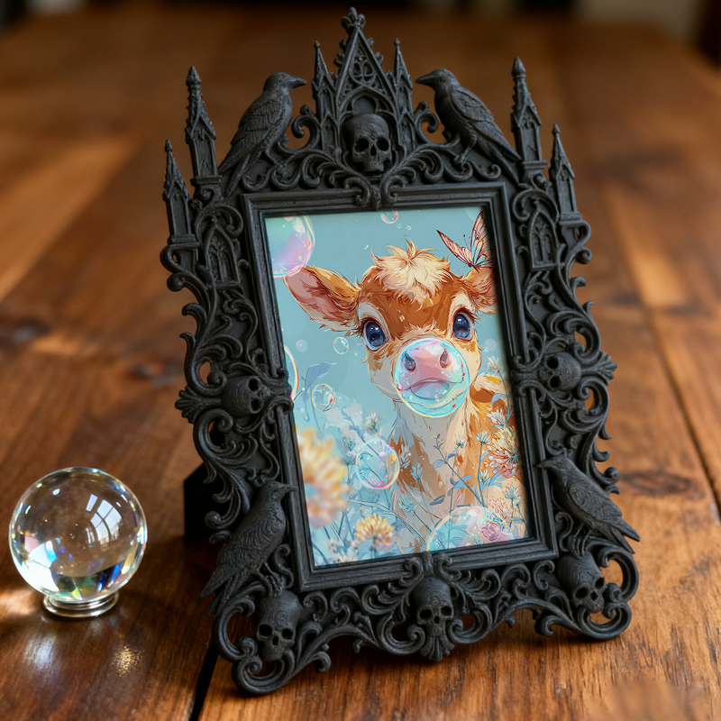 Sophisticated Gothic Dark-style Photo Frame | Ghost-themed Bed & Breakfast Lobby Decor, Photo Ornament, Wall/Table Dual-use, Cozy Frame