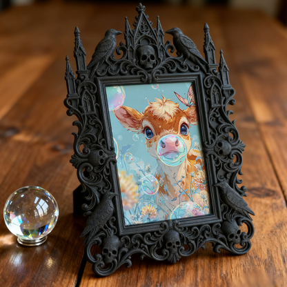 Sophisticated Gothic Dark-style Photo Frame | Ghost-themed Bed & Breakfast Lobby Decor, Photo Ornament, Wall/Table Dual-use, Cozy Frame