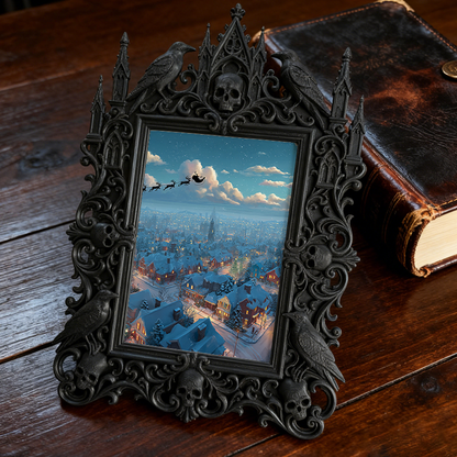 Collector’s Gothic Dark-style Photo Frame | Dark Fantasy Dice Collection Shop Decor, Photo Ornament, Wall-mountable & Tabletop, Collectible 