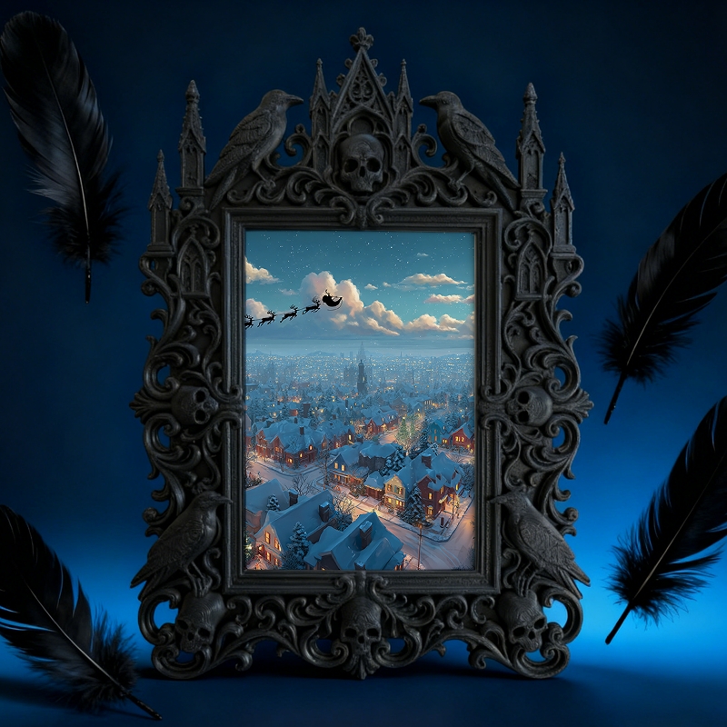 Collector’s Gothic Dark-style Photo Frame | Dark Fantasy Dice Collection Shop Decor, Photo Ornament, Wall-mountable & Tabletop, Collectible 