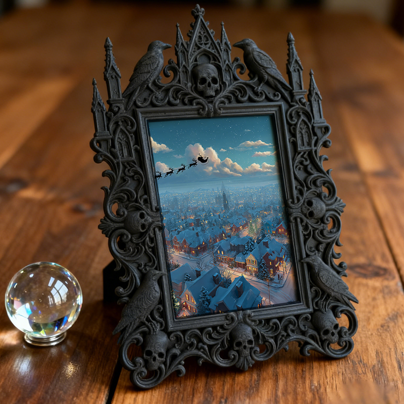 Collector’s Gothic Dark-style Photo Frame | Dark Fantasy Dice Collection Shop Decor, Photo Ornament, Wall-mountable & Tabletop, Collectible 