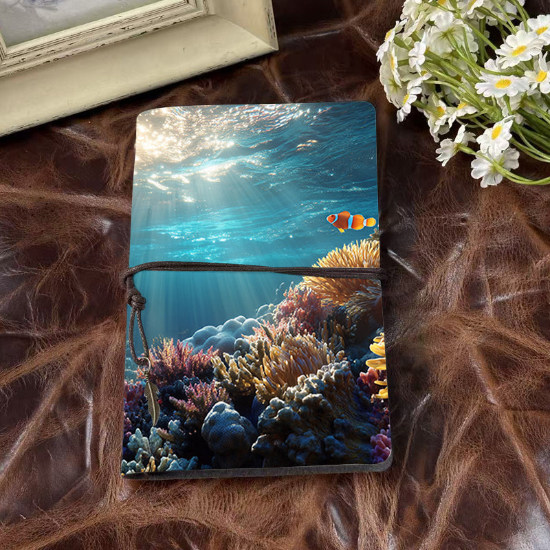 A6 Handmade Beautiful Notebook Essential for Content Writers Great for Article Outlines and Idea Jots with Clownfish, corals, anemone, underwater light Pattern
