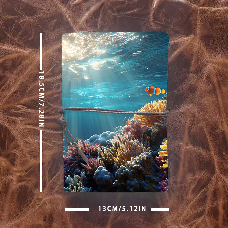 A6 Handmade Beautiful Notebook Essential for Content Writers Great for Article Outlines and Idea Jots with Clownfish, corals, anemone, underwater light Pattern