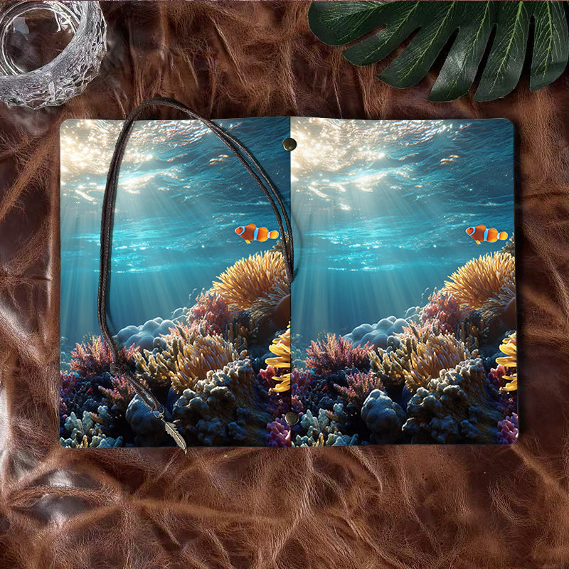 A6 Handmade Beautiful Notebook Essential for Content Writers Great for Article Outlines and Idea Jots with Clownfish, corals, anemone, underwater light Pattern