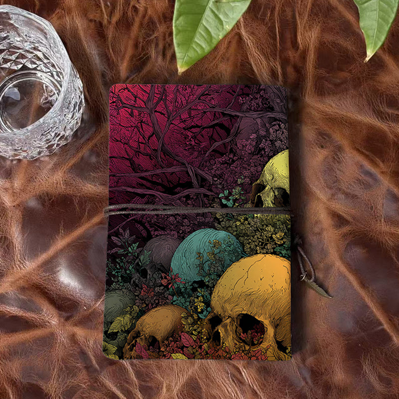 A6 Handcrafted Notebook Ideal for Real Estate Agents Perfect for Property Showings and Client Needs with Skulls, plants, and twisted trees Pattern