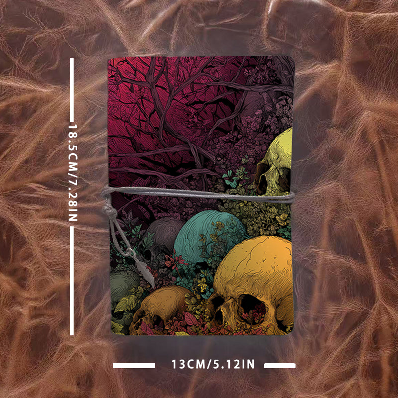 A6 Handcrafted Notebook Ideal for Real Estate Agents Perfect for Property Showings and Client Needs with Skulls, plants, and twisted trees Pattern