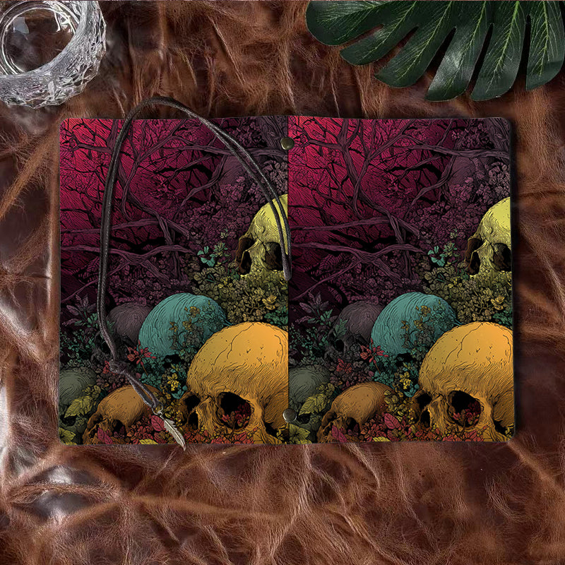 A6 Handcrafted Notebook Ideal for Real Estate Agents Perfect for Property Showings and Client Needs with Skulls, plants, and twisted trees Pattern