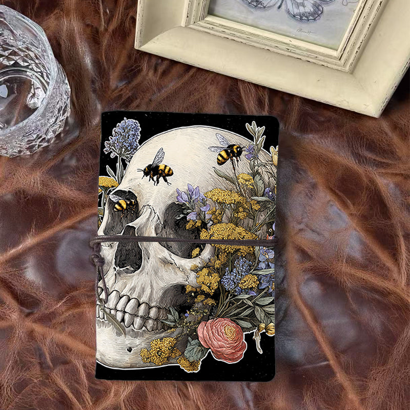 A6 Handmade Beautiful Notebook Convenient for Consultants Great for Client Reports and Recommendations with Skull, bees, flowers, lavender Pattern