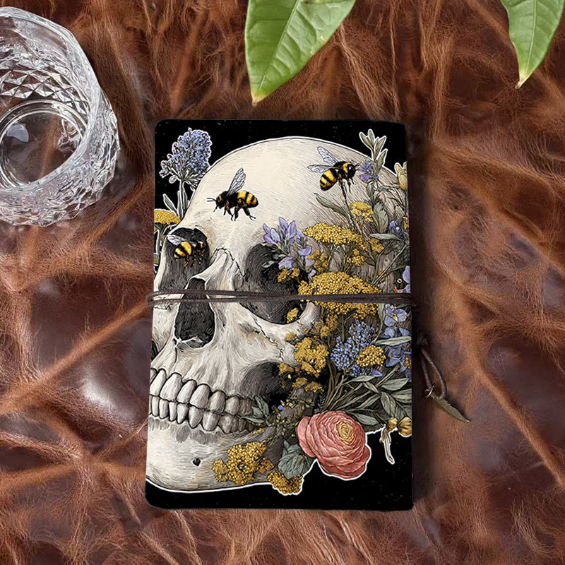 A6 Handmade Beautiful Notebook Convenient for Consultants Great for Client Reports and Recommendations with Skull, bees, flowers, lavender Pattern