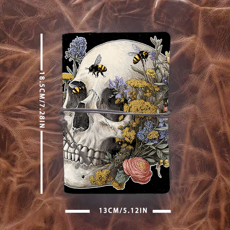 A6 Handmade Beautiful Notebook Convenient for Consultants Great for Client Reports and Recommendations with Skull, bees, flowers, lavender Pattern