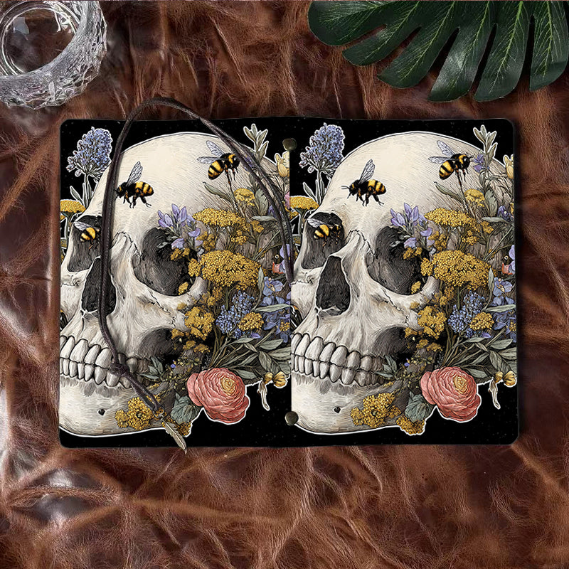 A6 Handmade Beautiful Notebook Convenient for Consultants Great for Client Reports and Recommendations with Skull, bees, flowers, lavender Pattern
