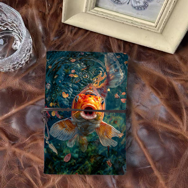 A6 Handcrafted Beautiful Notebook Must Have for Architects Perfect for Site Visit Sketches and Design Plans with Koi fish in pond with leaves Pattern