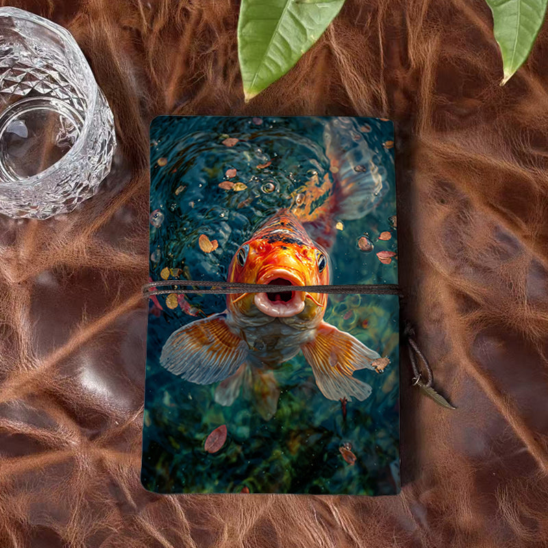 A6 Handcrafted Beautiful Notebook Must Have for Architects Perfect for Site Visit Sketches and Design Plans with Koi fish in pond with leaves Pattern