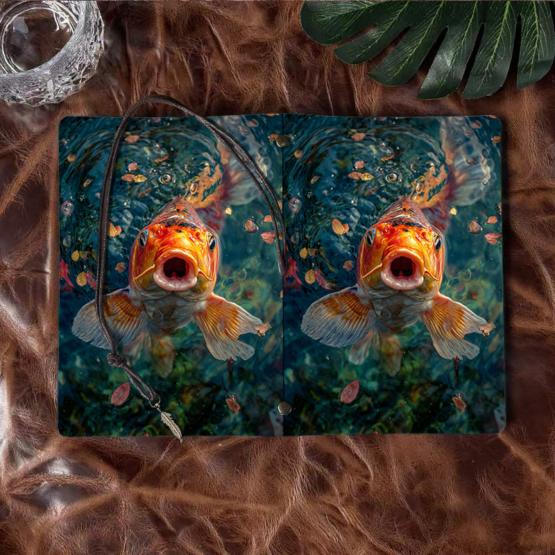 A6 Handcrafted Beautiful Notebook Must Have for Architects Perfect for Site Visit Sketches and Design Plans with Koi fish in pond with leaves Pattern