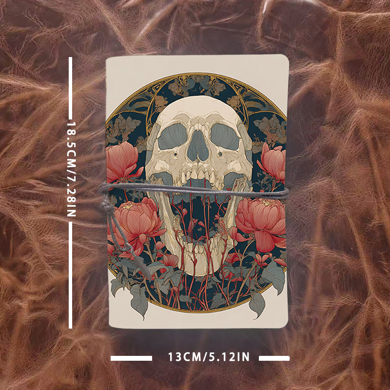 A6 Handmade Beautiful Notebook Essential for Academic Professionals Great for Lecture Notes and Research Ideas with Skull, flowers, circular frame Pattern