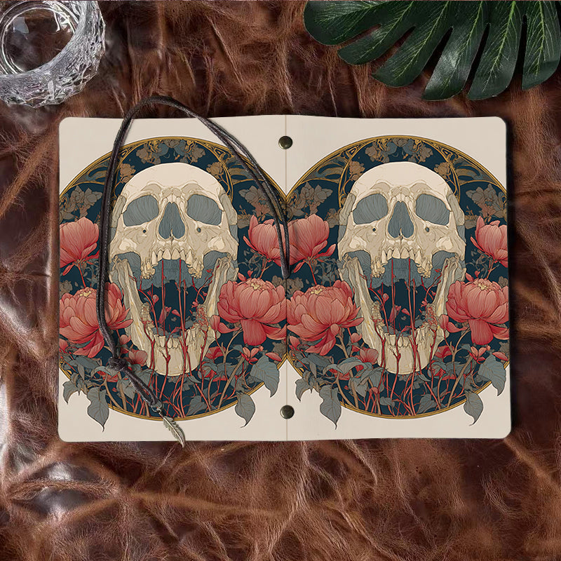 A6 Handmade Beautiful Notebook Essential for Academic Professionals Great for Lecture Notes and Research Ideas with Skull, flowers, circular frame Pattern