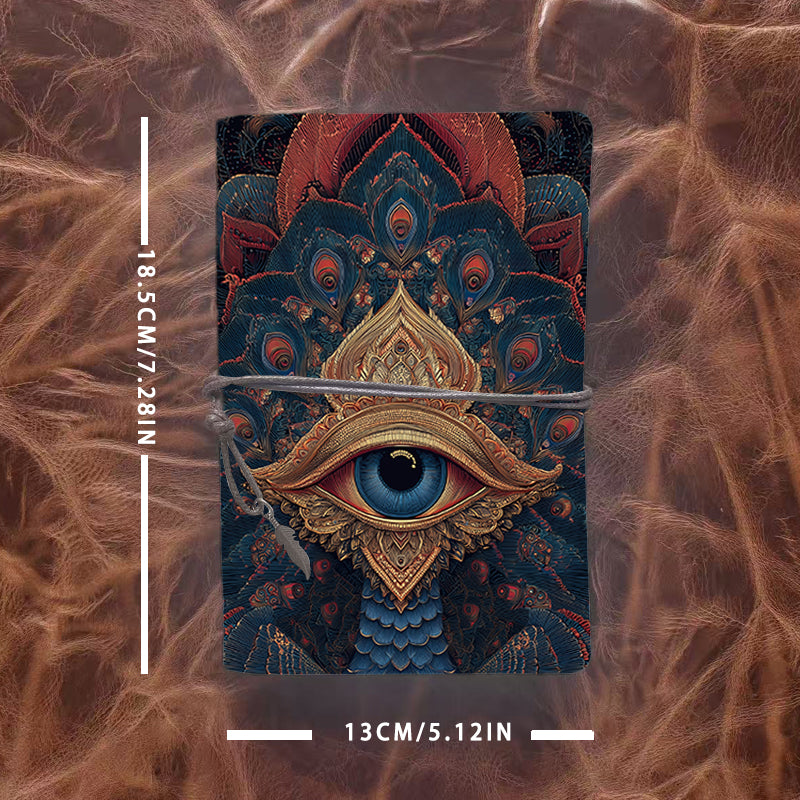 A6 Handmade Beautiful Notebook Convenient for Startup Founders Great for Business Ideas and Growth Plans with Eye, peacock feathers, ornate patterns Pattern