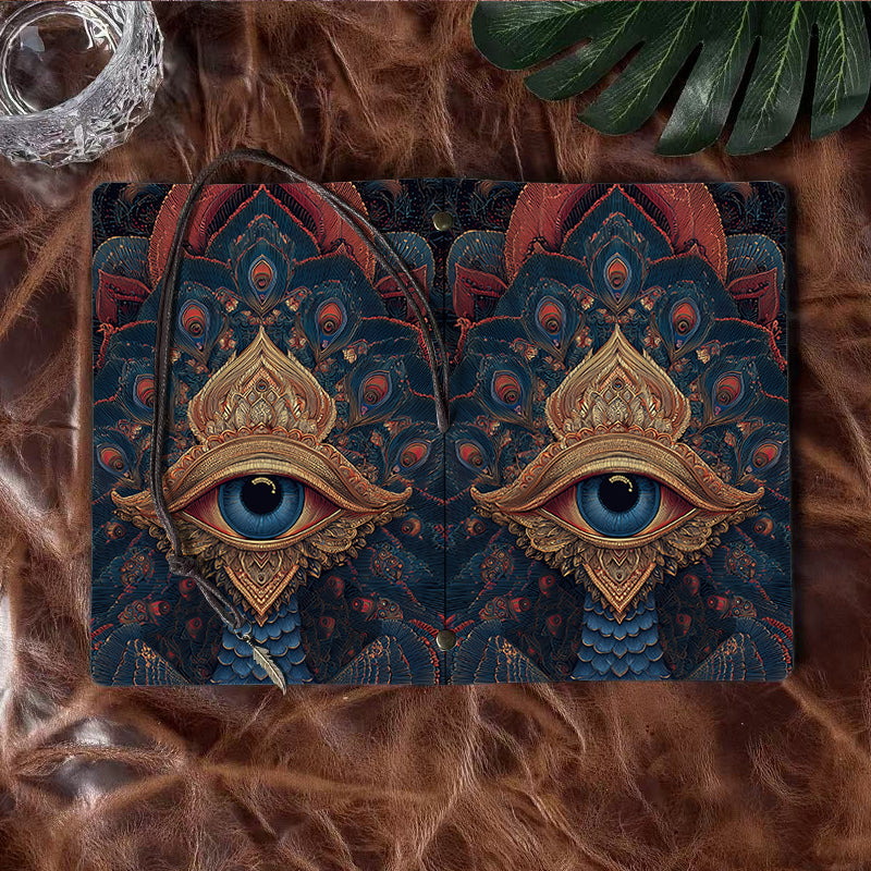 A6 Handmade Beautiful Notebook Convenient for Startup Founders Great for Business Ideas and Growth Plans with Eye, peacock feathers, ornate patterns Pattern