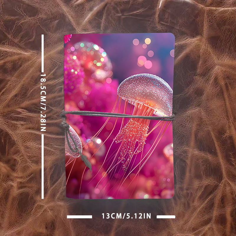 A6 Handmade Notebook Ideal for Social Media Managers Great for Content Calendars and Campaign Ideas with Jellyfish, pink background, bokeh lights Pattern