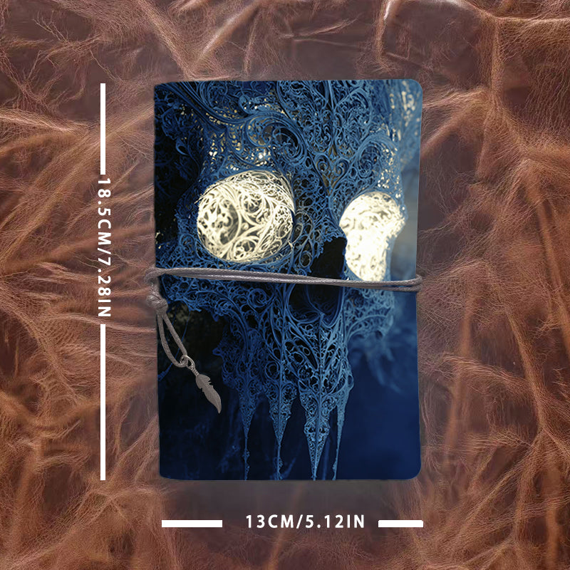 A6 Handcrafted Beautiful Notebook Must Have for Training Coordinators Perfect for Workshop Agendas and Participant Notes with Ornate skeletal skull with glowing eyes Pattern