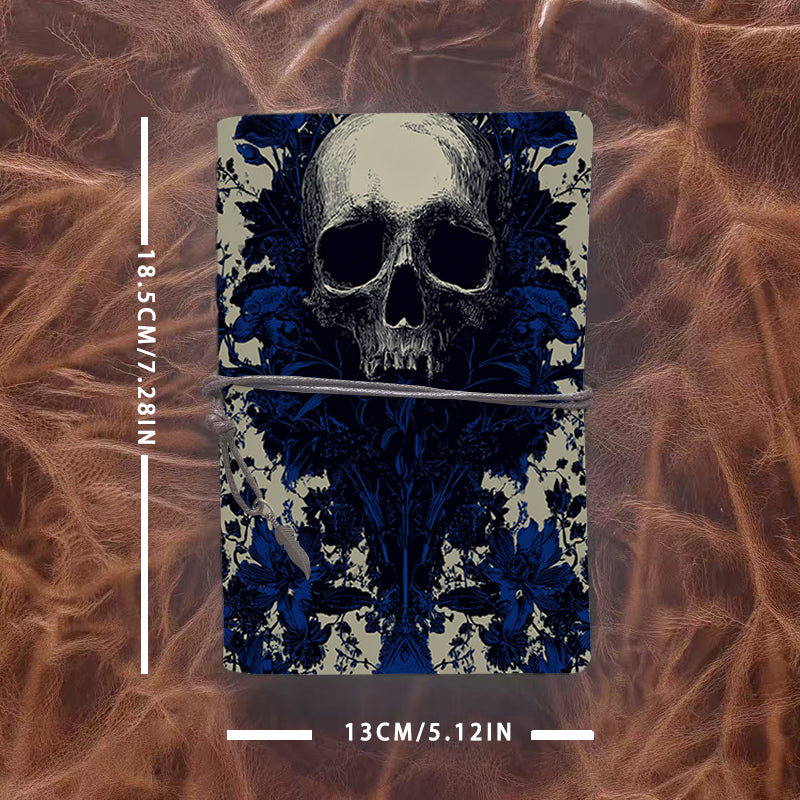 A6 Handcrafted Notebook Ideal for Franchise Owners Perfect for Store Operations and Training Materials with Skull surrounded by blue - toned flowers Pattern
