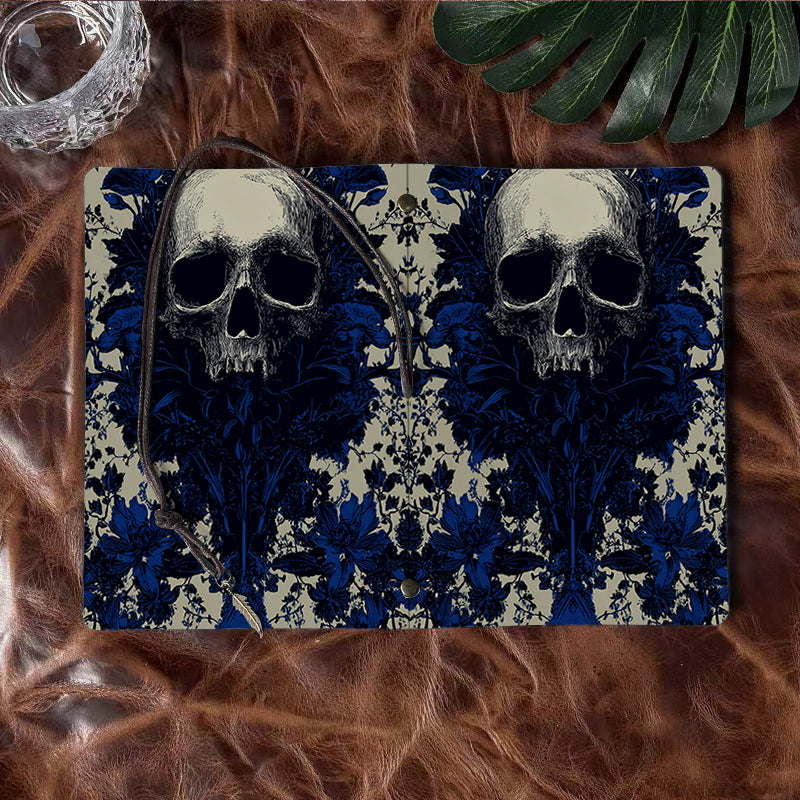 A6 Handcrafted Notebook Ideal for Franchise Owners Perfect for Store Operations and Training Materials with Skull surrounded by blue - toned flowers Pattern
