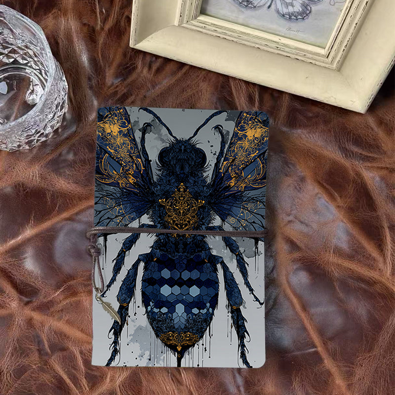 A6 Handmade Beautiful Notebook Convenient for Freelance Designers Great for Client Mockups and Revision Notes with Bee with ornate patterns Pattern