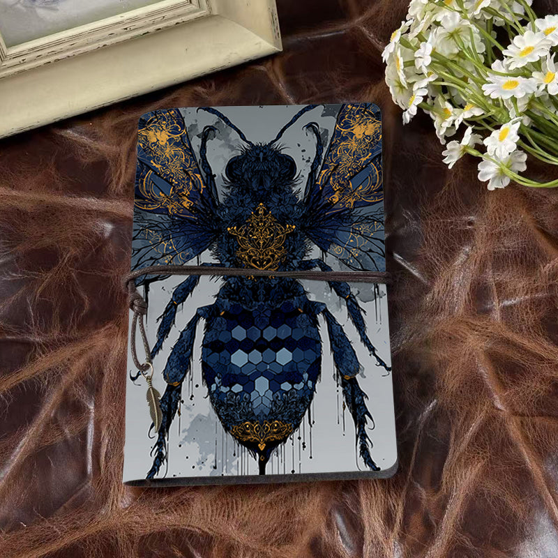 A6 Handmade Beautiful Notebook Convenient for Freelance Designers Great for Client Mockups and Revision Notes with Bee with ornate patterns Pattern