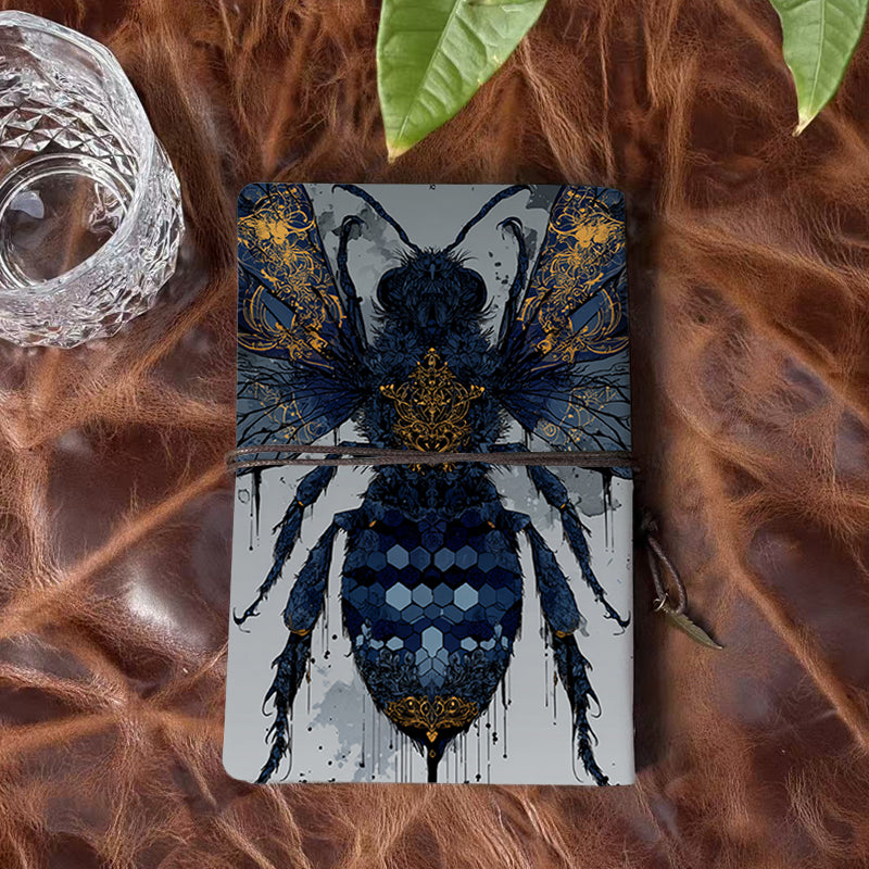 A6 Handmade Beautiful Notebook Convenient for Freelance Designers Great for Client Mockups and Revision Notes with Bee with ornate patterns Pattern