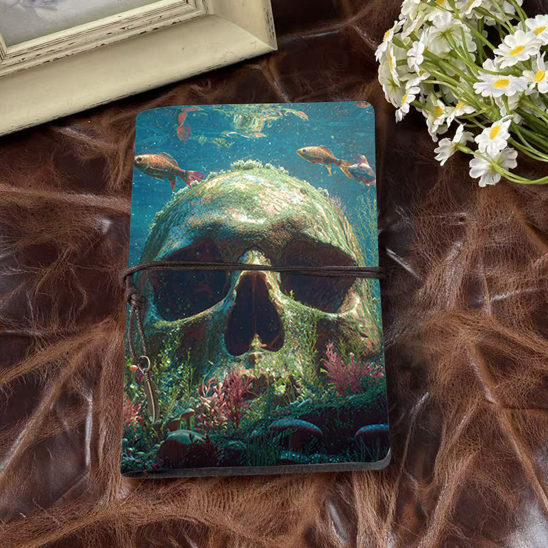 A6 Handmade Notebook with Beautiful Cover Perfect for E Commerce Managers Great for Sales Trends and Inventory Planning with Skull, fish, underwater plants Pattern