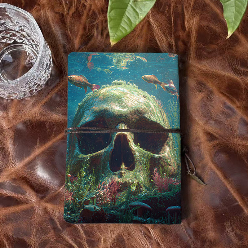 A6 Handmade Notebook with Beautiful Cover Perfect for E Commerce Managers Great for Sales Trends and Inventory Planning with Skull, fish, underwater plants Pattern