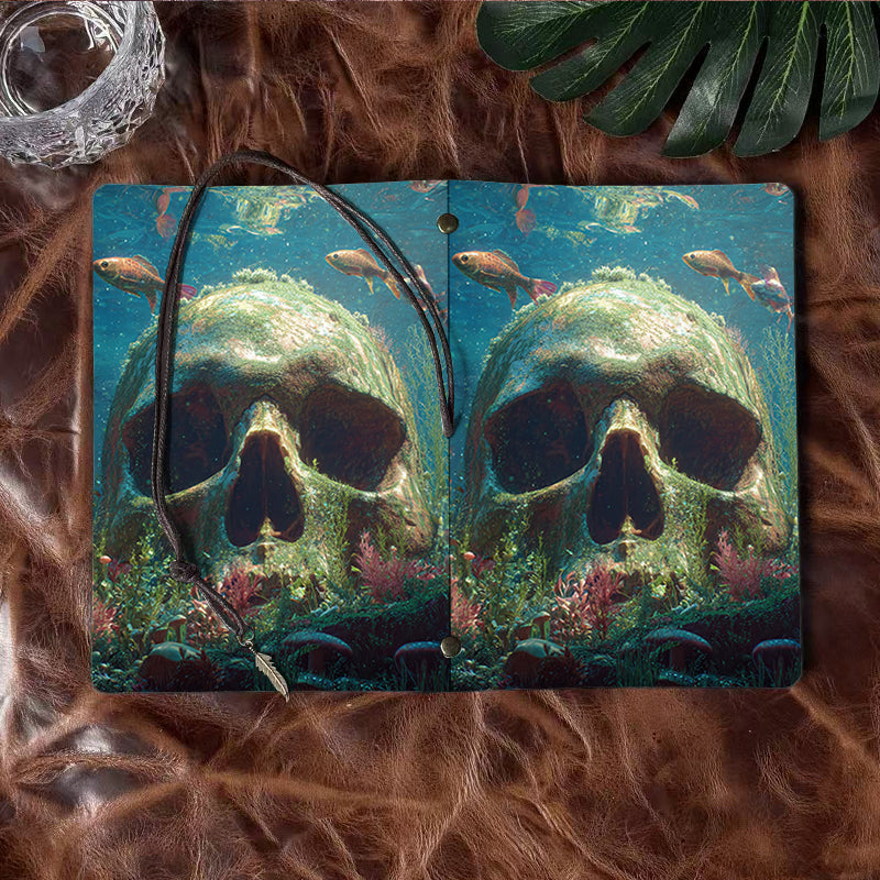 A6 Handmade Notebook with Beautiful Cover Perfect for E Commerce Managers Great for Sales Trends and Inventory Planning with Skull, fish, underwater plants Pattern
