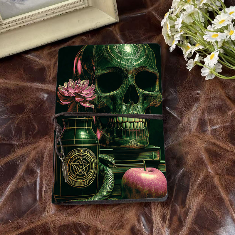 A6 Handmade Beautiful Notebook Essential for Event Coordinators Great for Venue Details and Guest Lists with Skull, flower, vase, snake, apple Pattern