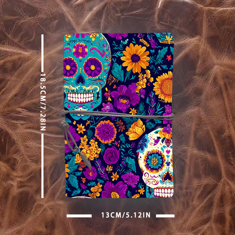 A6 Handmade Notebook Ideal for Research Scientists Great for Experiment Notes and Data Recordings with Sugar skulls and colorful flowers Pattern