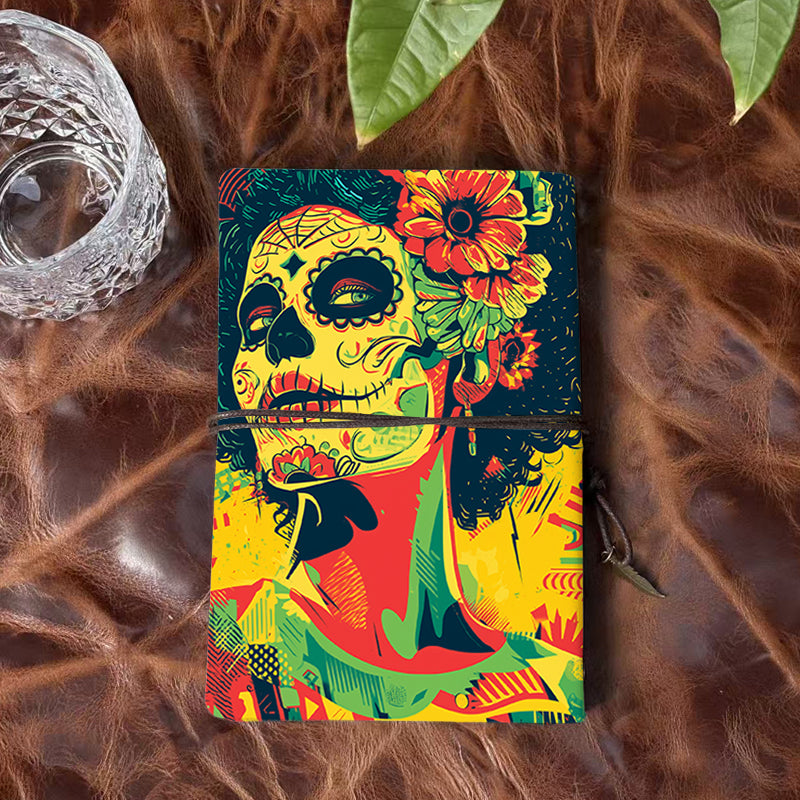 A6 Handcrafted Beautiful Notebook Must Have for Marketing Coordinators Perfect for Campaign Execution and Deadline Tracking with Sugar - skull, flowers, colorful patterns Pattern