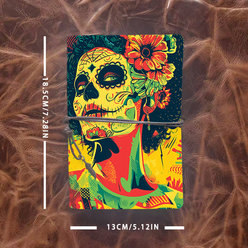 A6 Handcrafted Beautiful Notebook Must Have for Marketing Coordinators Perfect for Campaign Execution and Deadline Tracking with Sugar - skull, flowers, colorful patterns Pattern