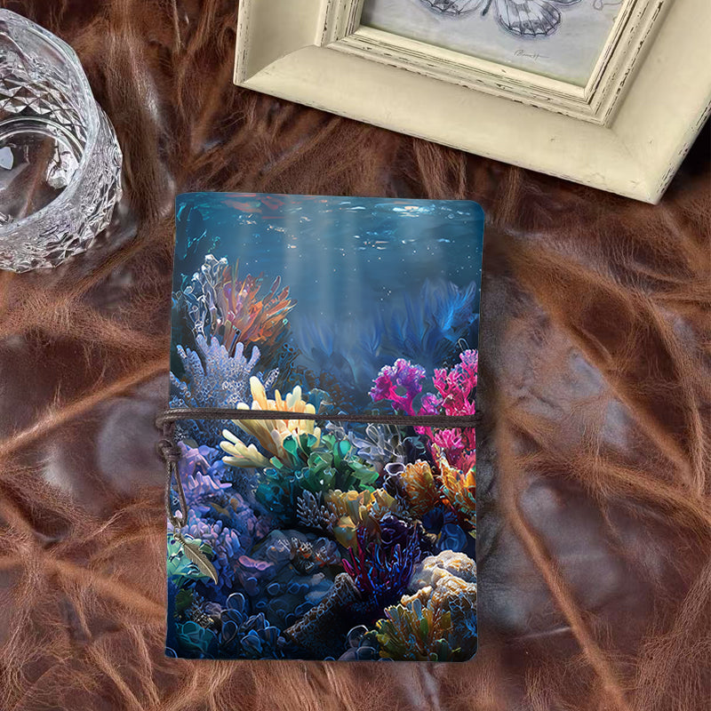A6 Handmade Beautiful Notebook Convenient for Content Creators Great for Video Scripts and Idea Drafts with Colorful corals in underwater scene Pattern